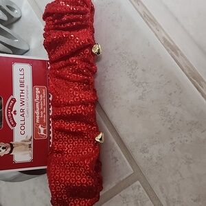 🎄🎅 DOG Red SEQUIN Collar with Bells 🎅🎄